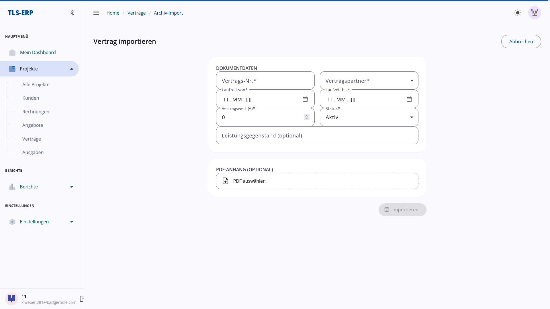 Vertrag importieren